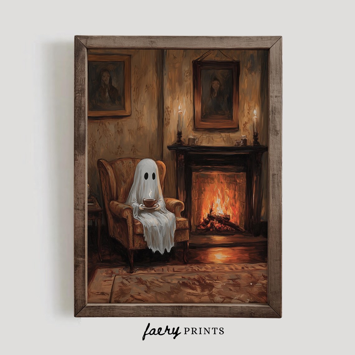 Ghost Drinking Tea Halloween Poster Print - Image 2