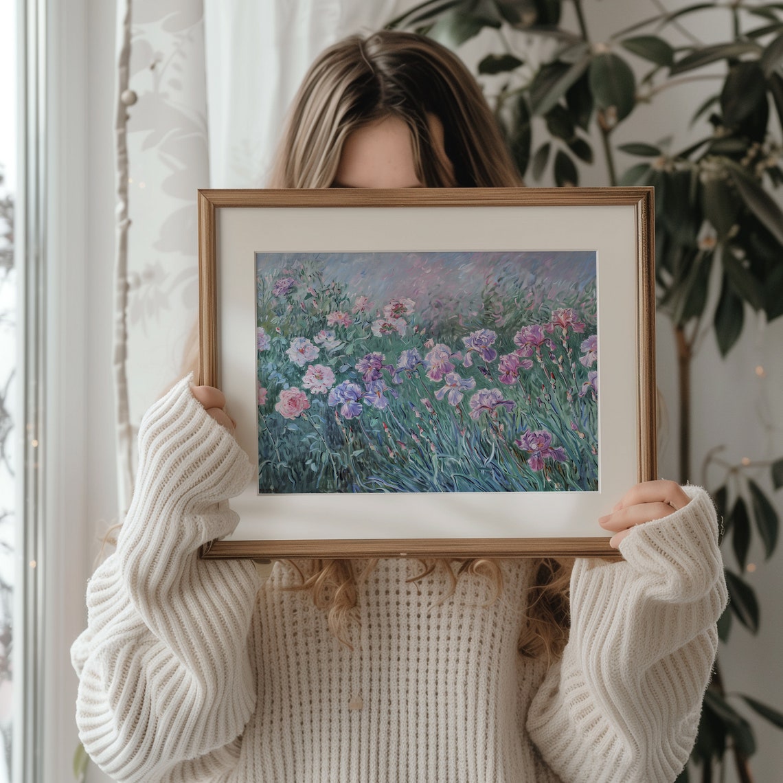 Impressionist Pink Iris Flower Garden Vintage Style Painting Poster - Image 2