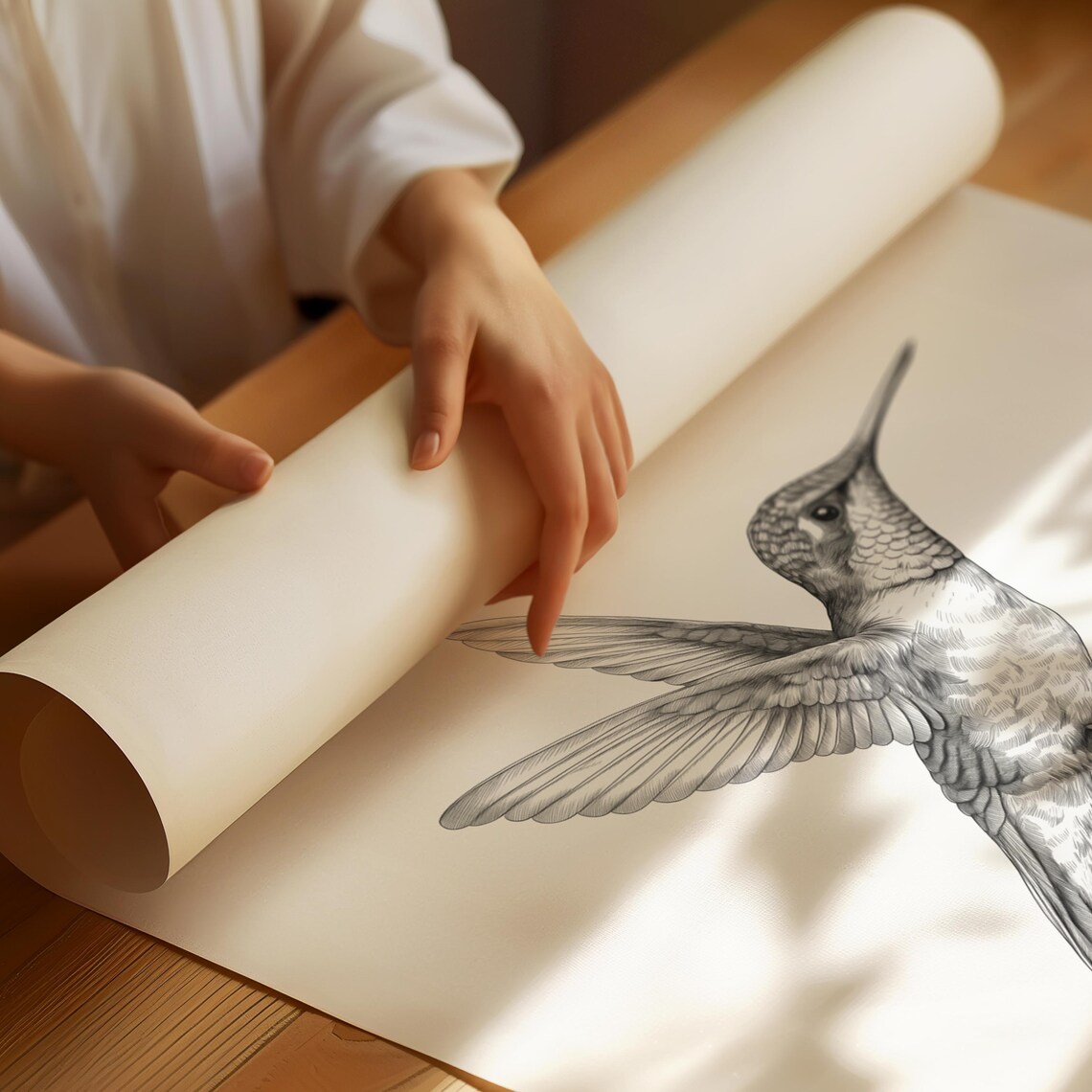 Hummingbird Sketch Black and White Bird Art Print - Image 4