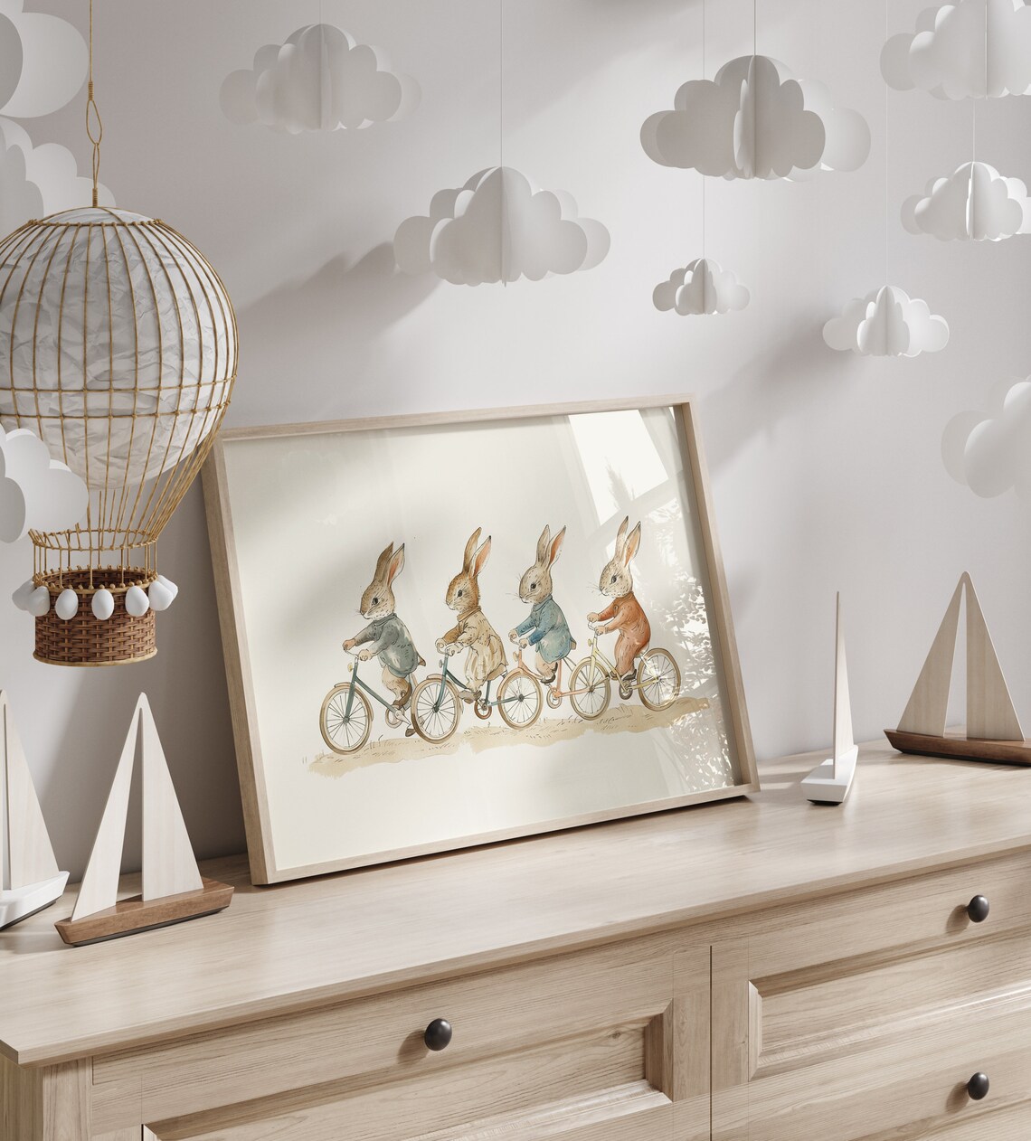 Vintage Nursery Bicycle Bunnies Art Print - Image 5