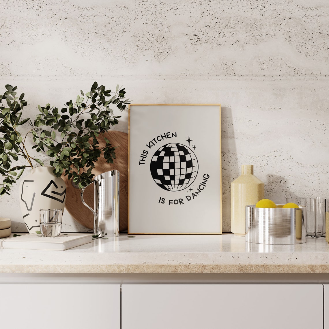 This Kitchen Is for Dancing Disco Ball Funny Kitchen Quote Poster - Image 4