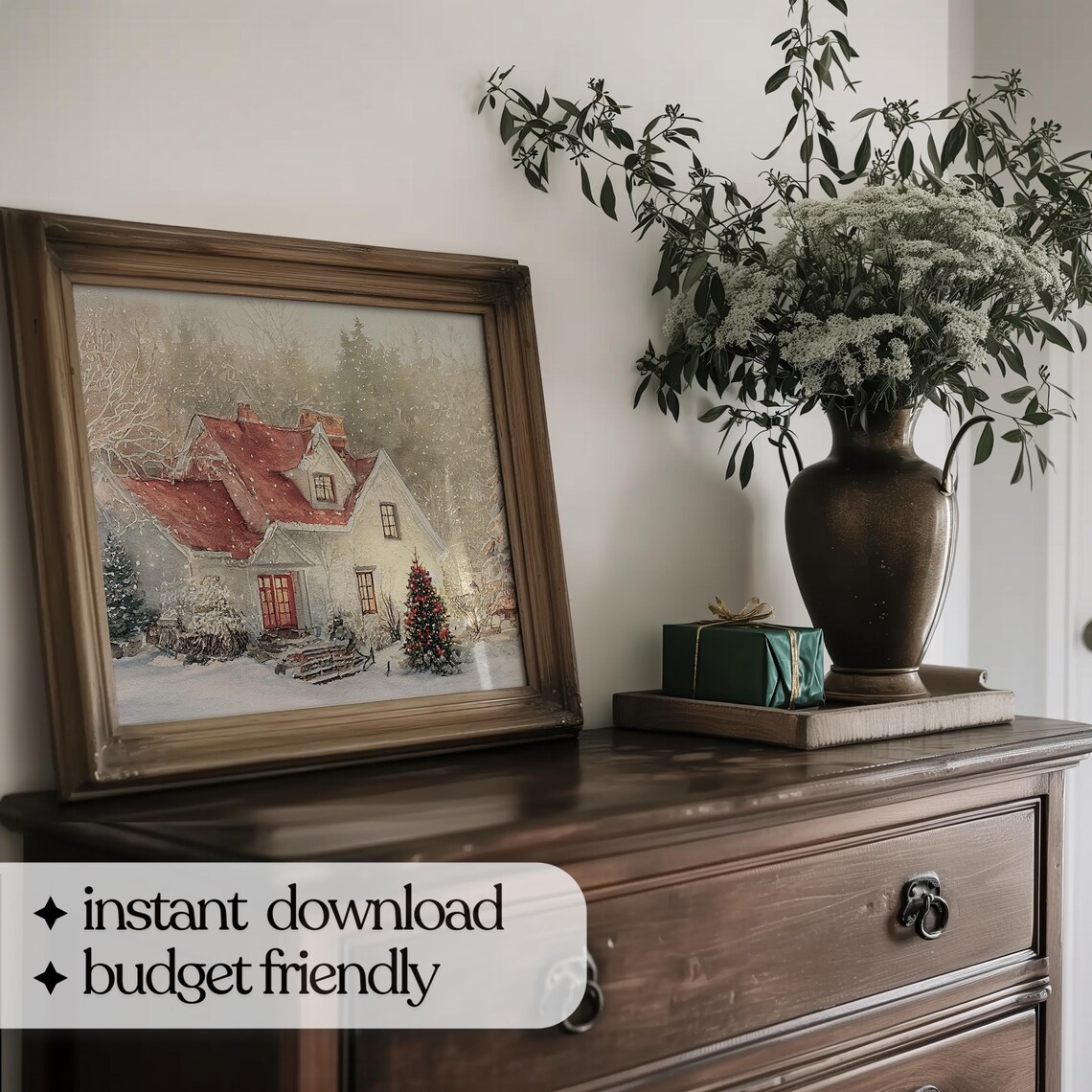 Winter Watercolor Christmas House Art Print - Image 5