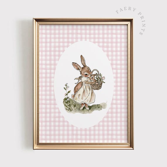 Rabbit Nursery Vintage Style Art Print, Antique Decor