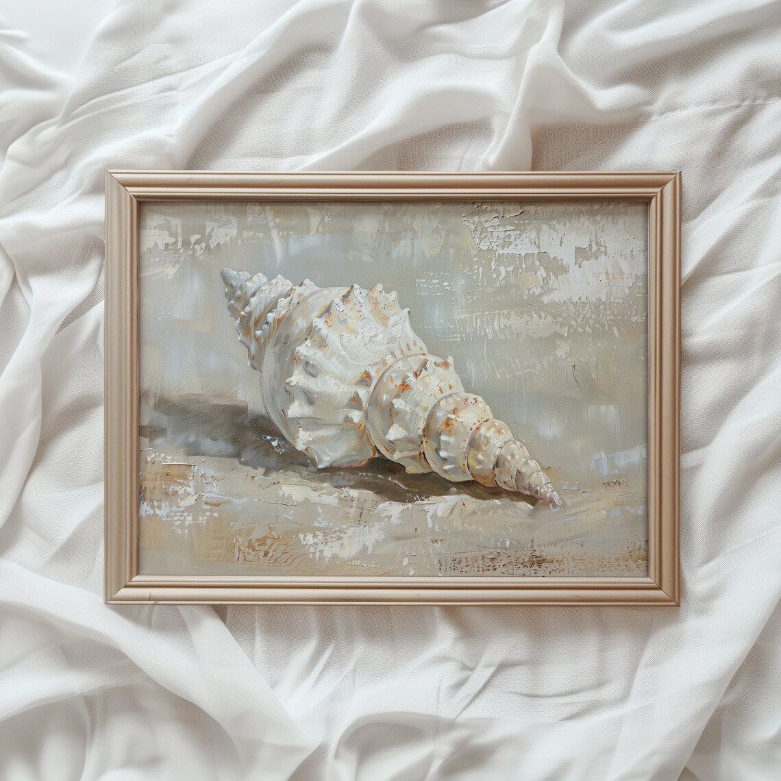 Seashell Beach Vintage Art Print, Neutral Tone