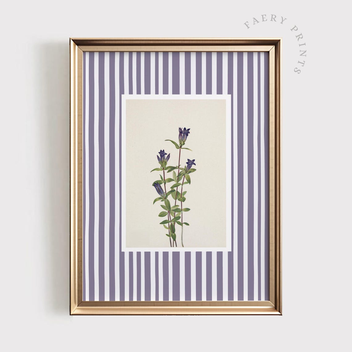 Purple Lilac Vintage Botanical Flower Poster on a Striped Background