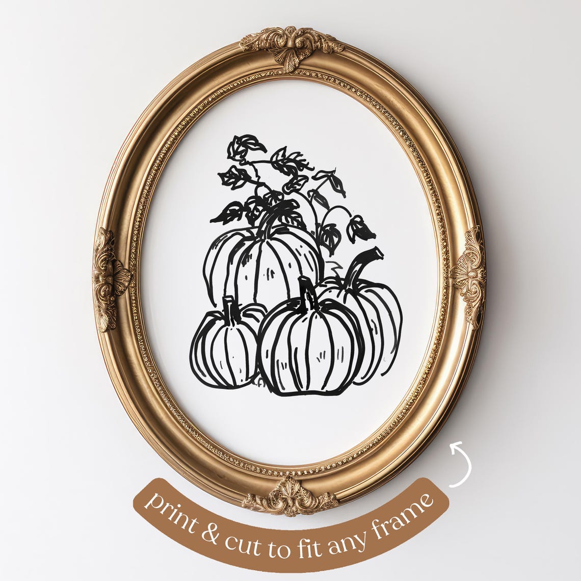 Minimalist Black Line Drawing Pumpkins with Vines Sketch Poster - Image 5