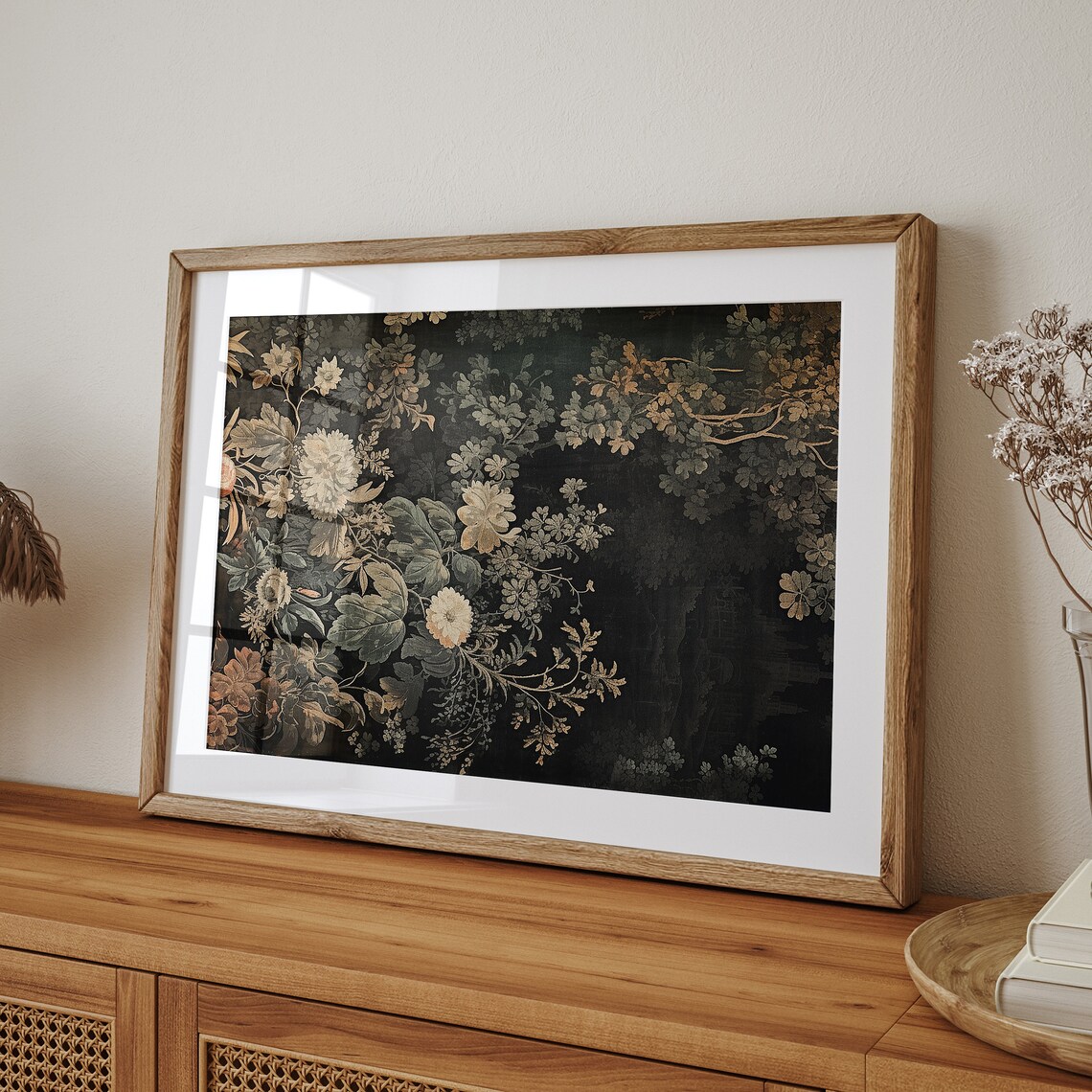 Dark Floral Tapestry Vintage Textile Art Print - Image 4