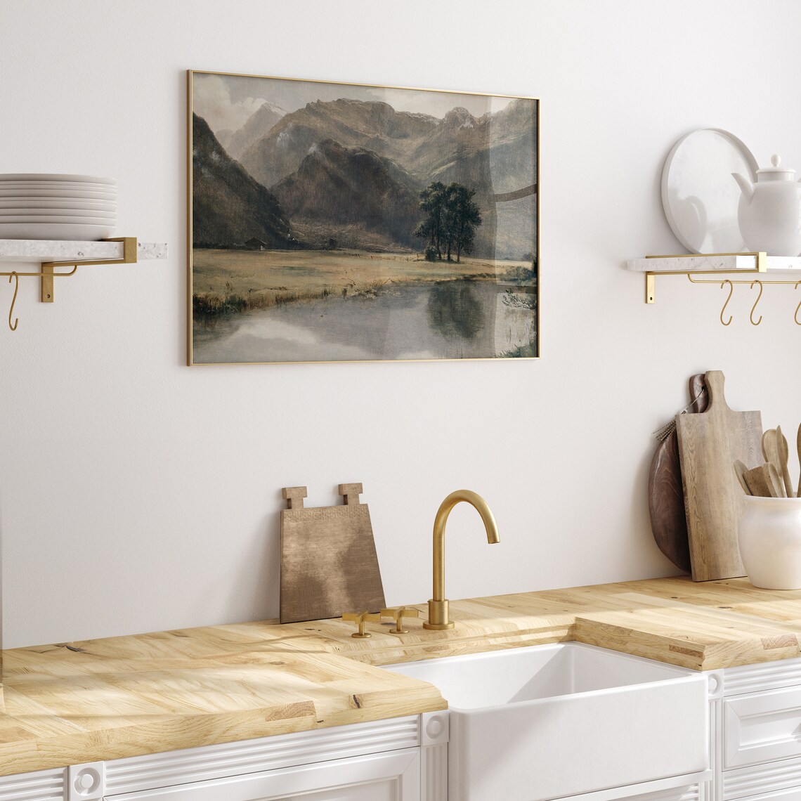 River Landscape Vintage Art Print, Rustic Mountains - Image 5