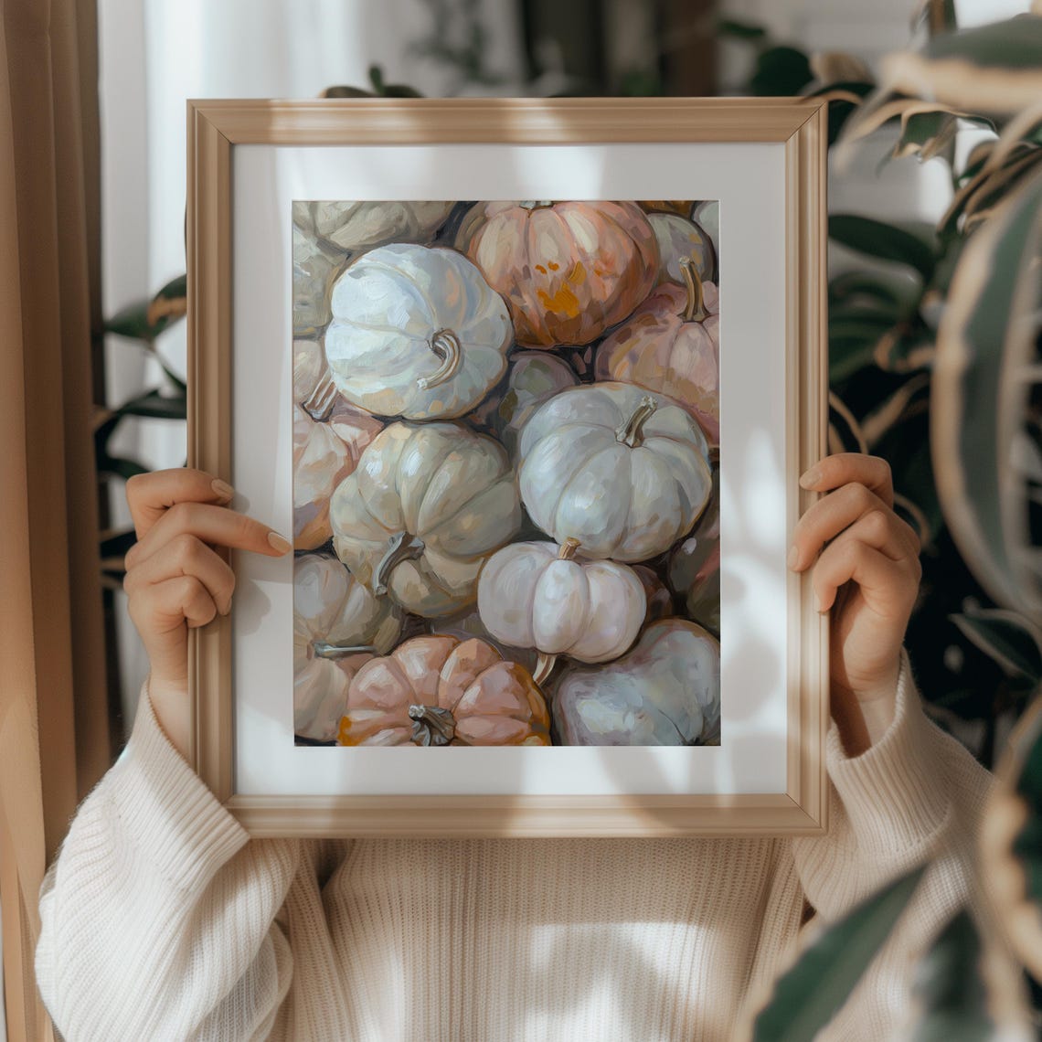 Pastel White and Blush Pumpkin Patch Watercolor Art Fall Poster - Image 5