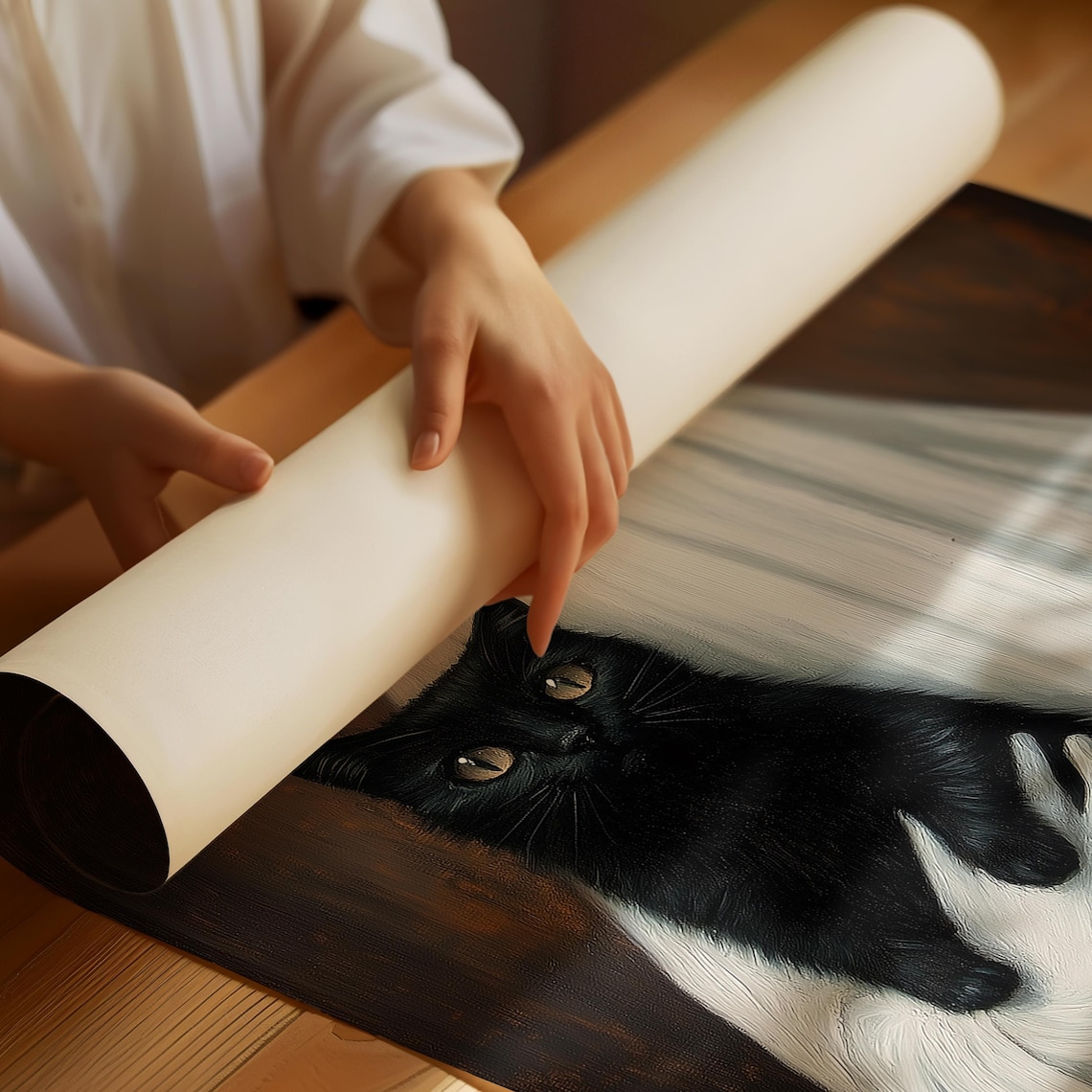 Ghost Halloween Decor, Portrait Of Ghost Black Cat - Image 2
