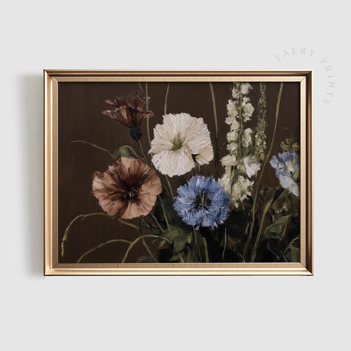 Moody Dark Floral Still Life Vintage Poppies Oil Painting Poster
