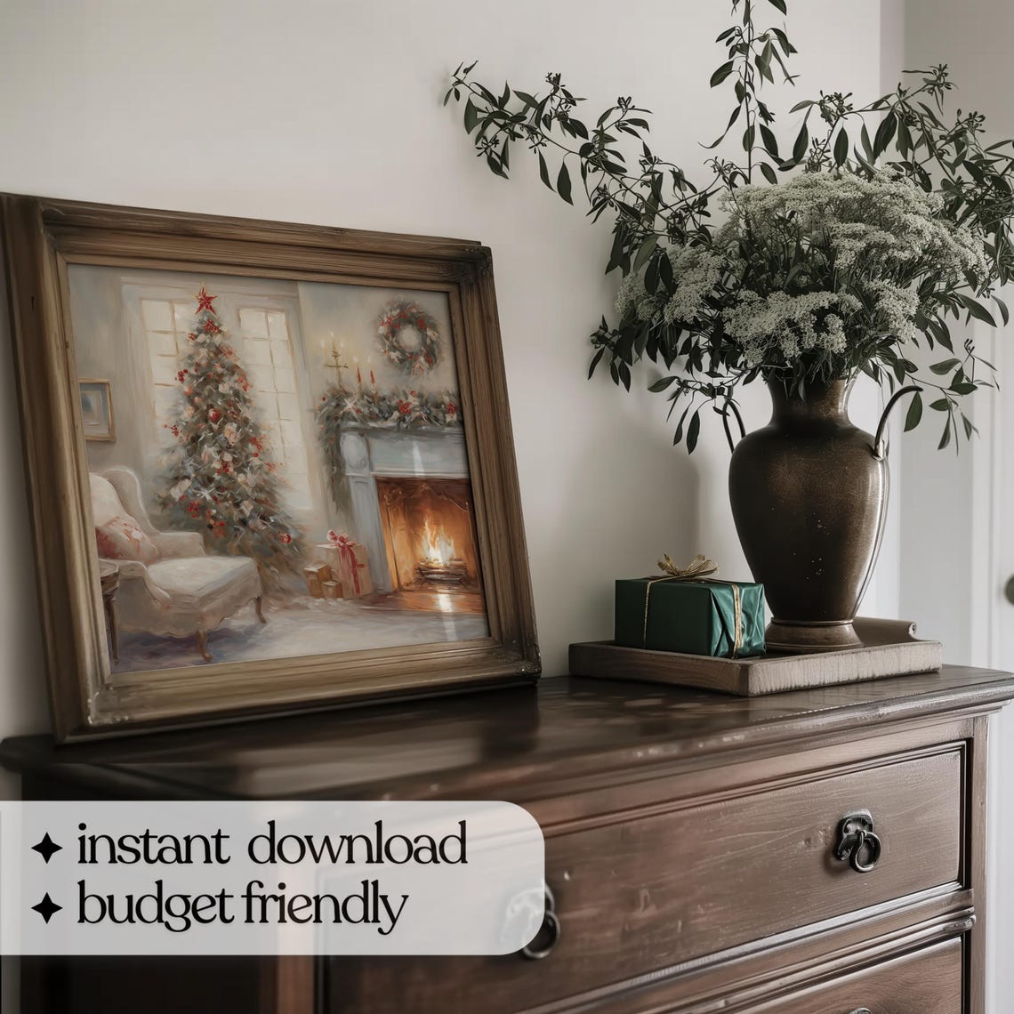 Cozy Christmas Living Room Fireplace Tree Vintage Style Poster - Image 5