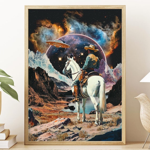 Western Fantasy Cowboy Horse Poster, Surreal Landscape