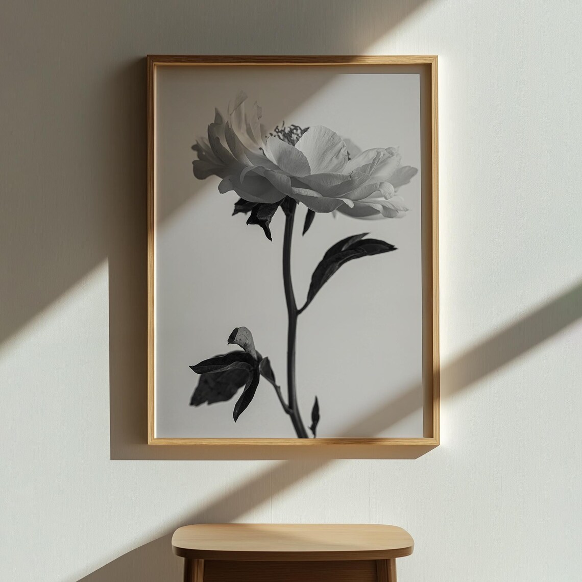 Monochrome Flower Print Black And White Wall Art Decor Minimalist Floral