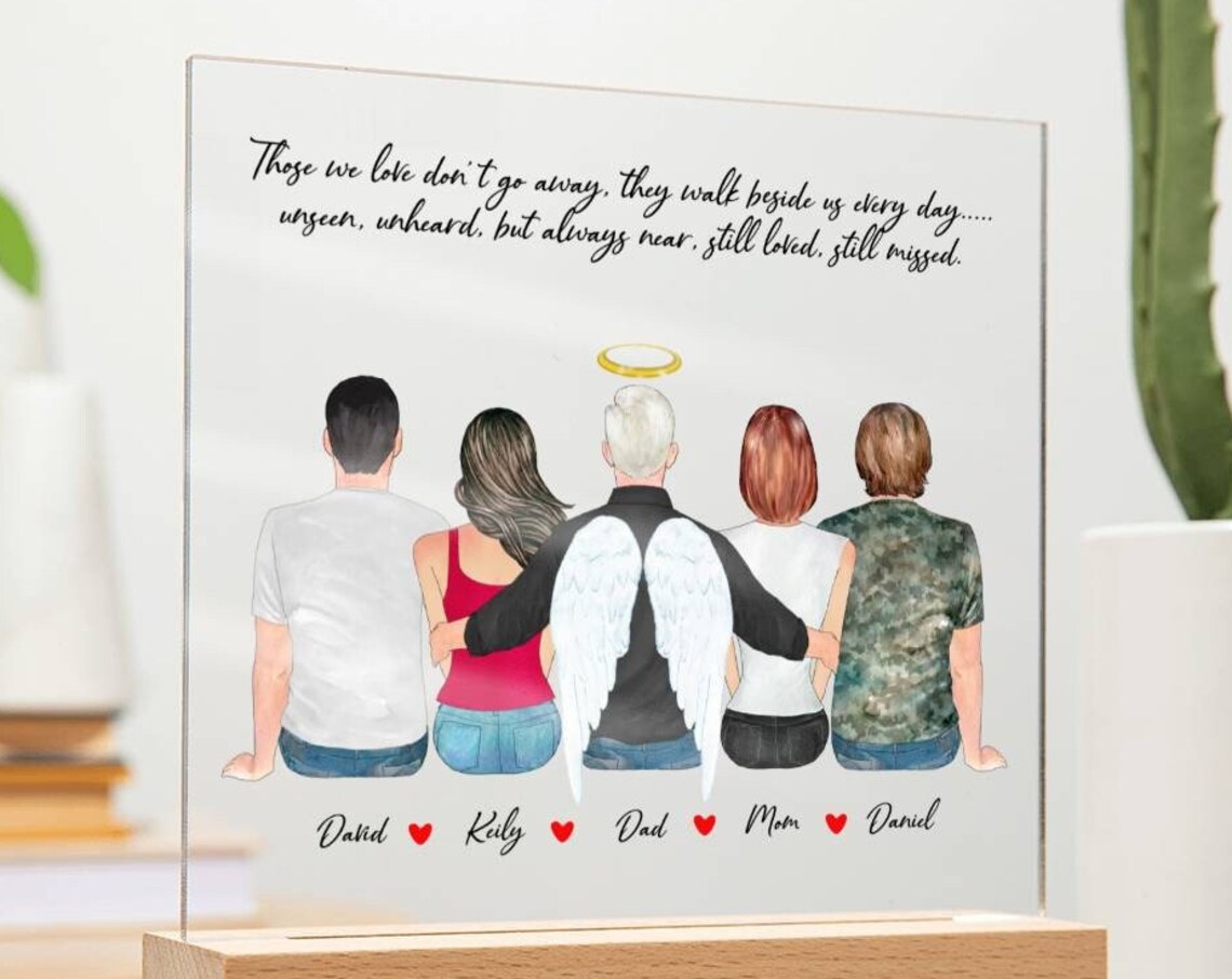 Family Memorial Acrylic Wall Art with Angel Dad Quote Remembrance Gift