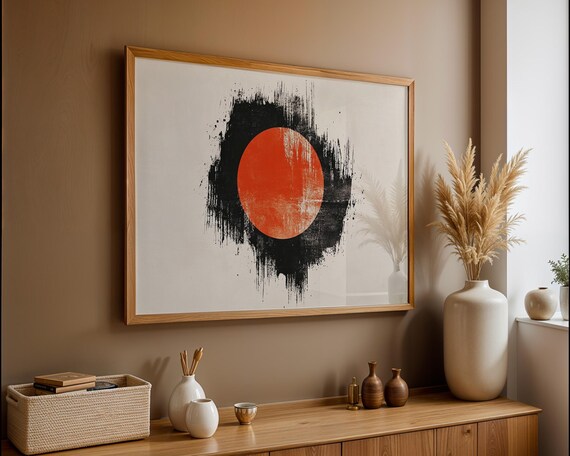 Orange Moon Art Print Modern Art Wall Art For Home Office Decor For Room Aesthetics