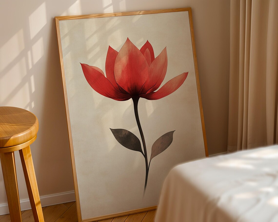 Vintage Red Flower Art Print, Kitchen Office Decor - Image 6