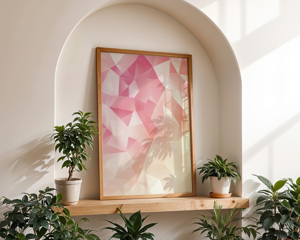 Pink Peach And White Geometric Pattern Art Print - Image 6