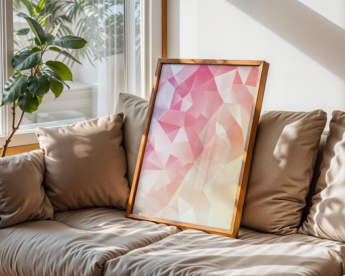 Pink Peach And White Geometric Pattern Art Print - Image 2