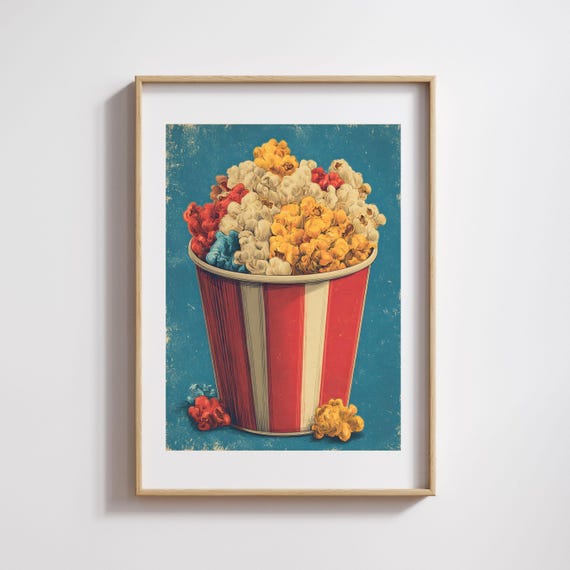 Vintage Pop Art Popcorn Bucket Print Retro Movie Night Poster 163