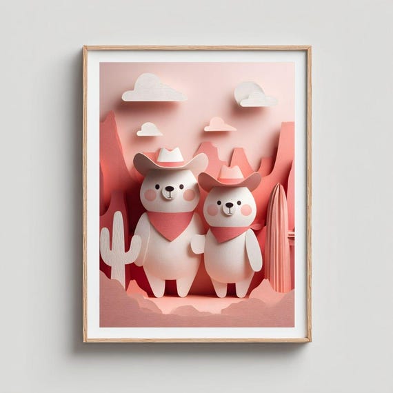 Cowboy Teddy Bear Art Print Modern Western Nursery Decor 1212