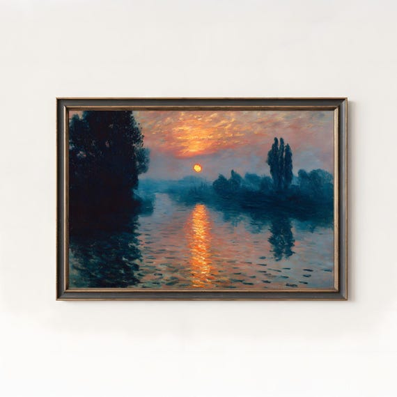 Claude Monet River Sunrise Print Vintage Impressionist Landscape 275