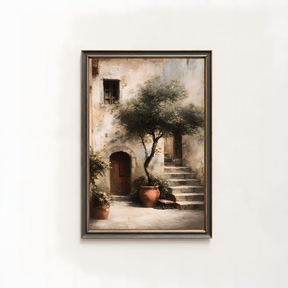 Rustic Lake House Landscape Oil Painting Print Vintage Cottage Wall Art 241