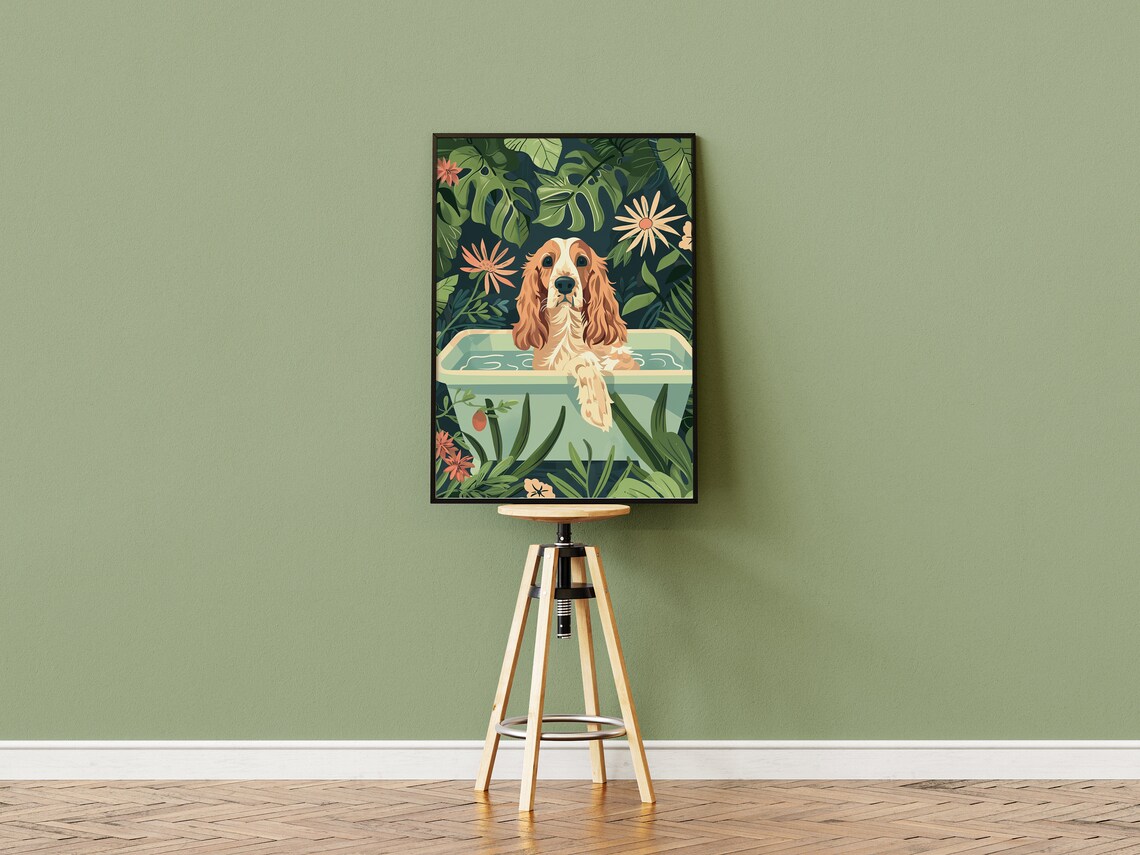 Cocker Spaniel Boho Jungle Bathtub Art Print - Image 3