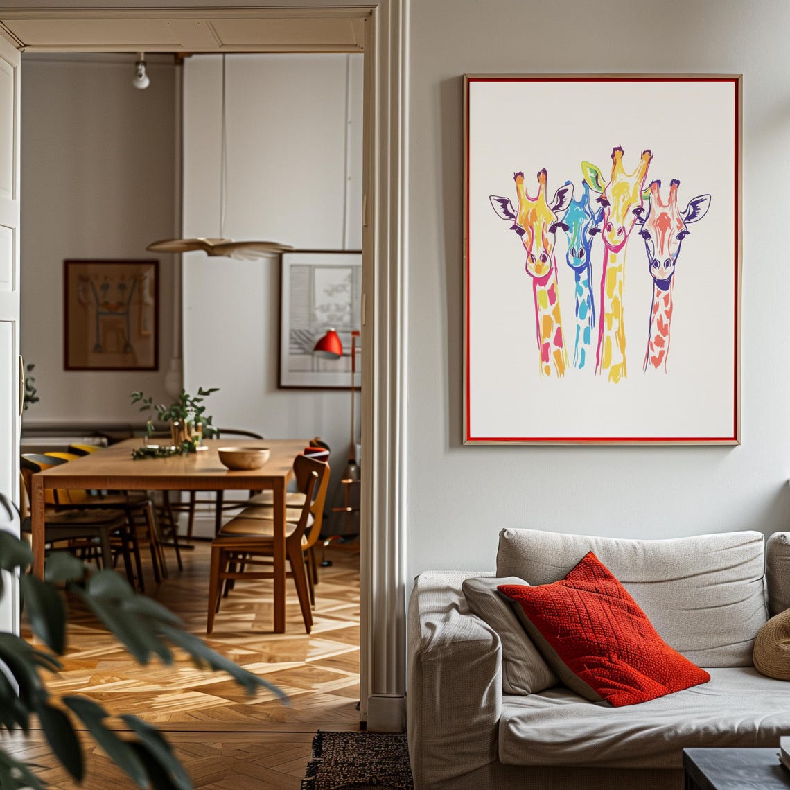 Four Long Neck Giraffes Bright Pop Color Row Poster Safari Decor - Image 2