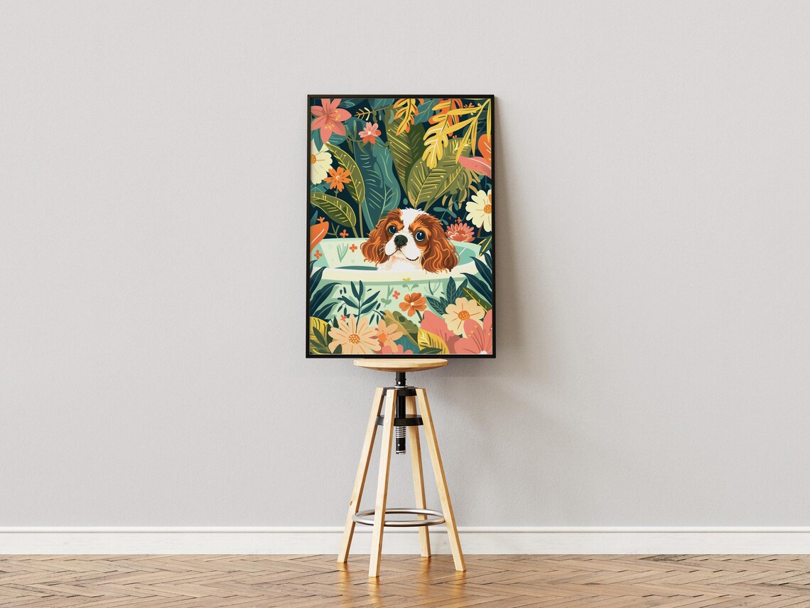 Cavalier King Charles Spaniel Art Print, Boho Jungle - Image 3