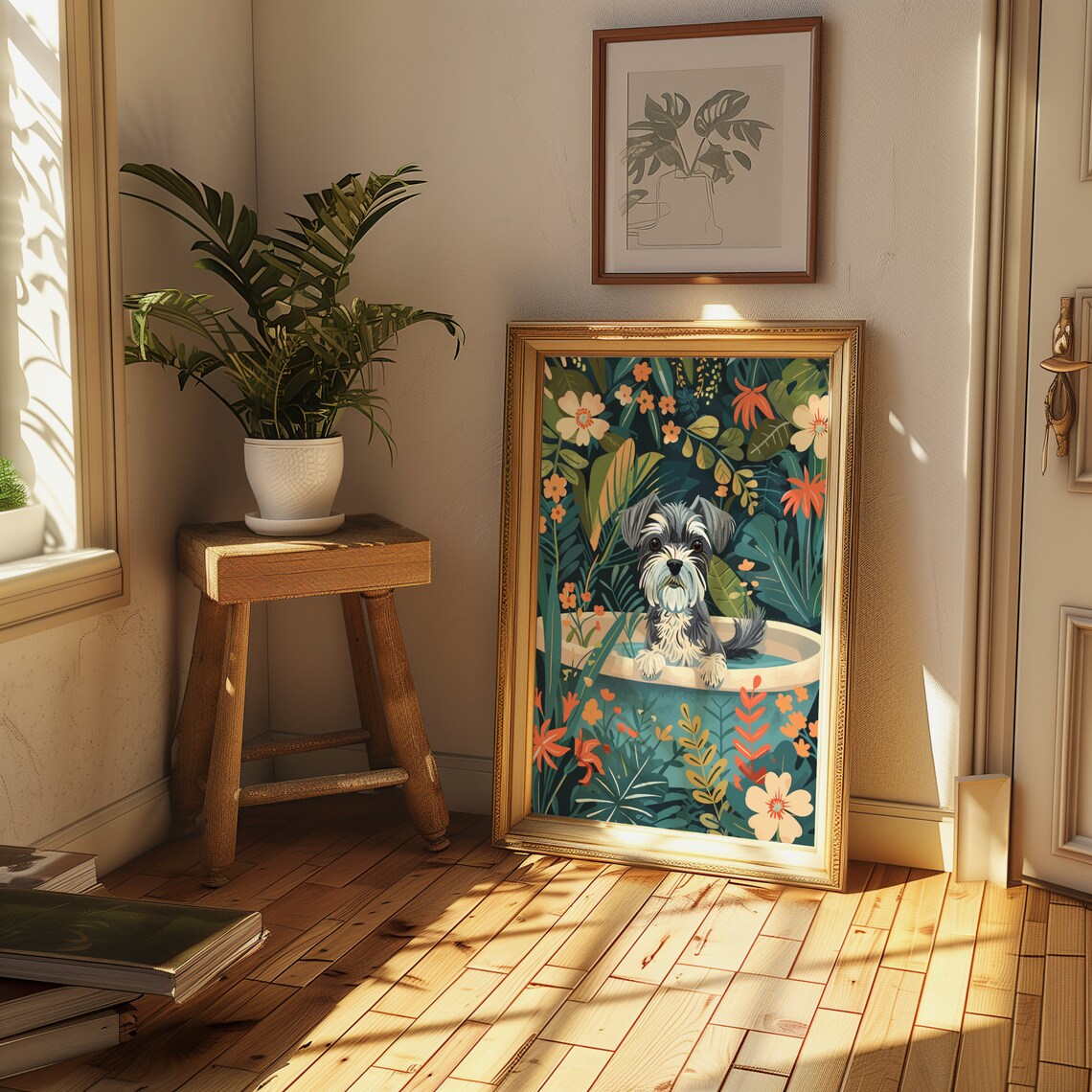 Miniature Schnauzer Boho Jungle Bathtub Art Print - Image 2