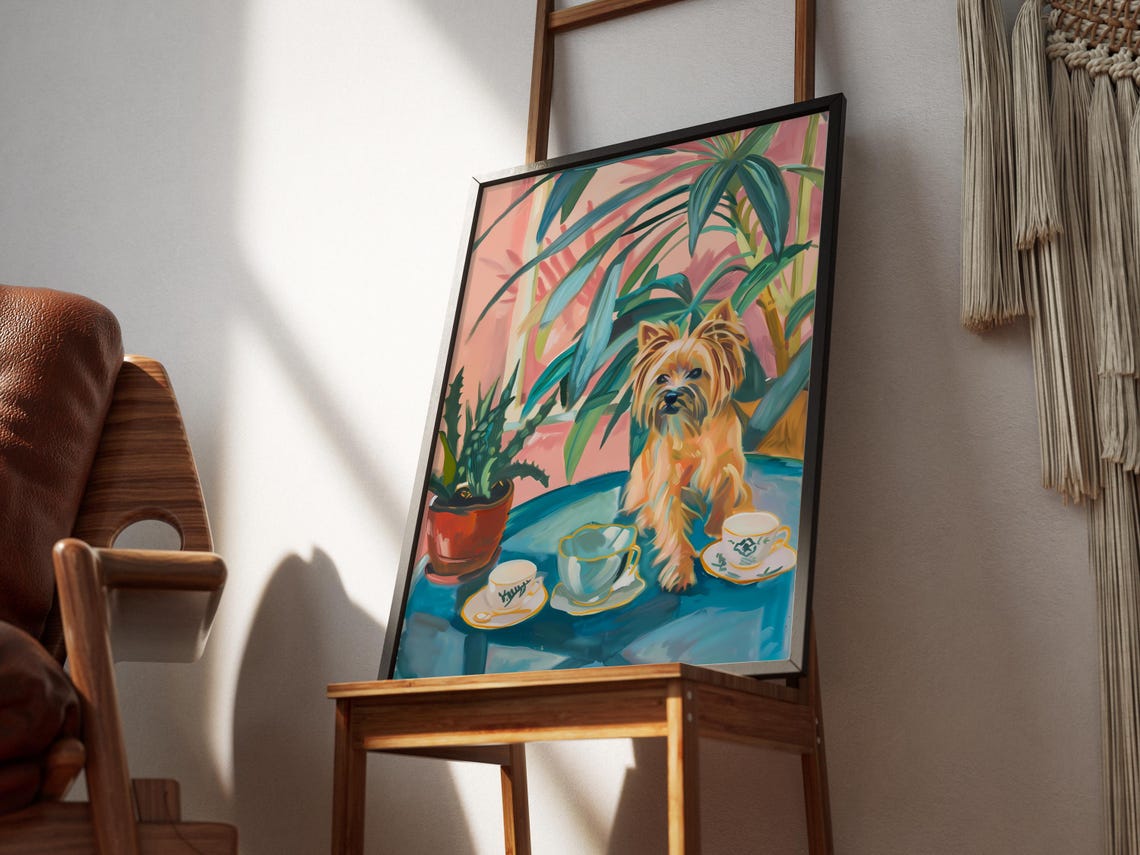 Yorkshire Terrier Tea Time Tropical Table Poster Kitchen Dog Decor - Image 3