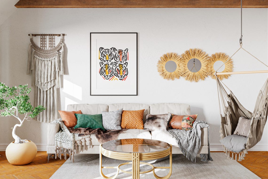 Four Tiger Faces Bold Outline Two By Two Grid Poster Jungle Cats - Image 3