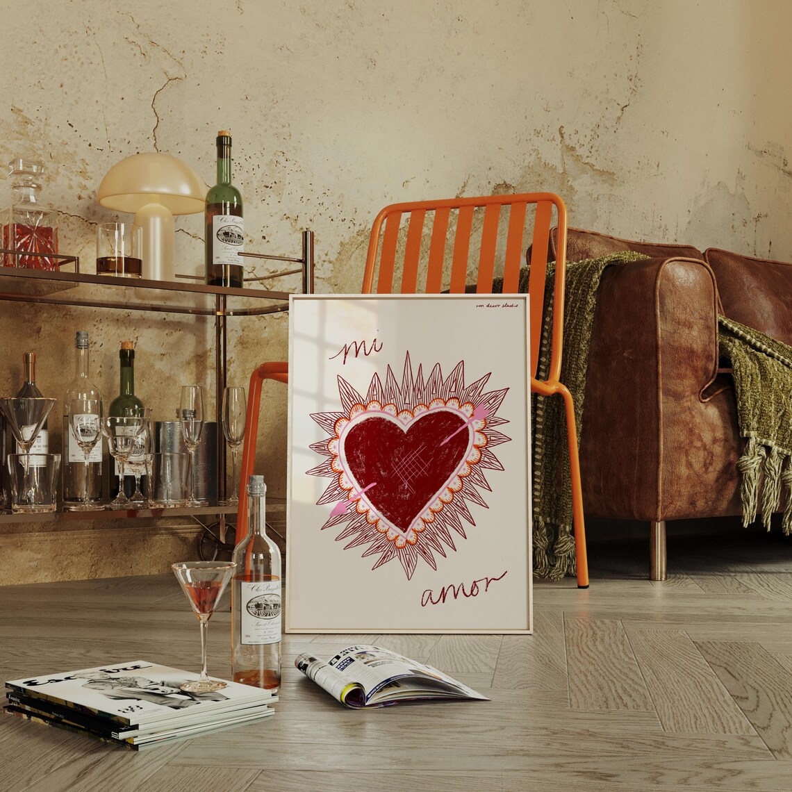 Mi Amor Retro Heart Illustration Art Print