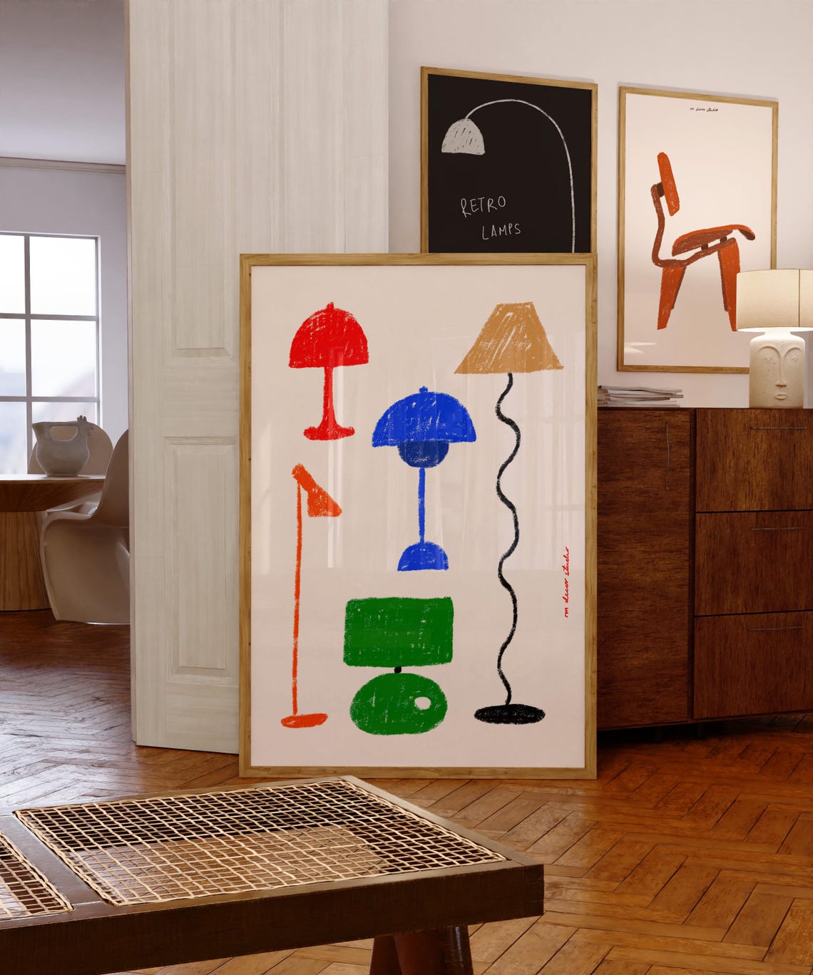 Retro Colorful Lamps Illustration Mid Century Modern Home Poster