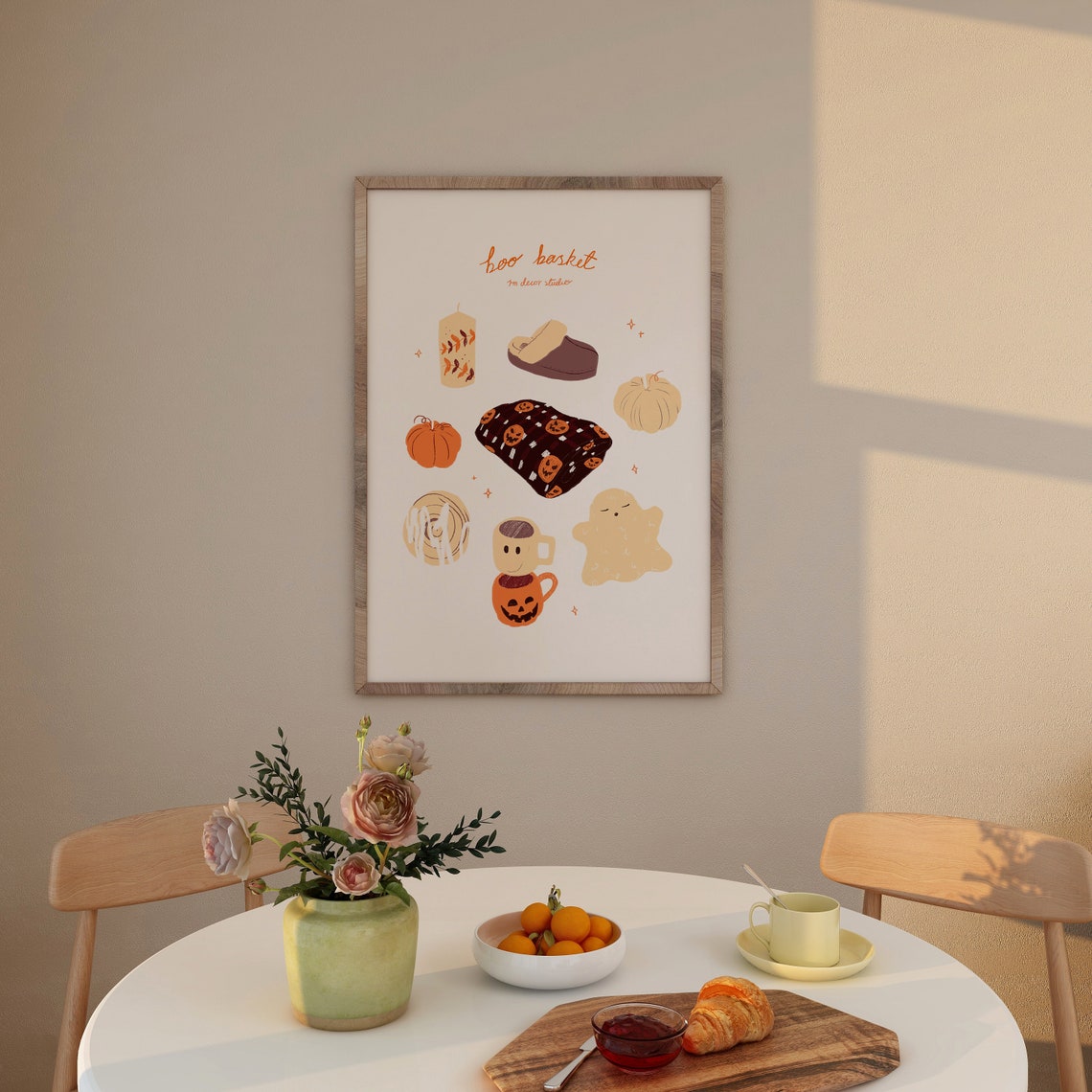 Boo Basket Halloween Icons Ghost Pumpkin Cute Fall Decor Art Poster