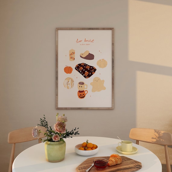 Boo Basket Art Print Poster Vintage Food Trendy Retro Illustration Mid Century Modern Kitchen Wall