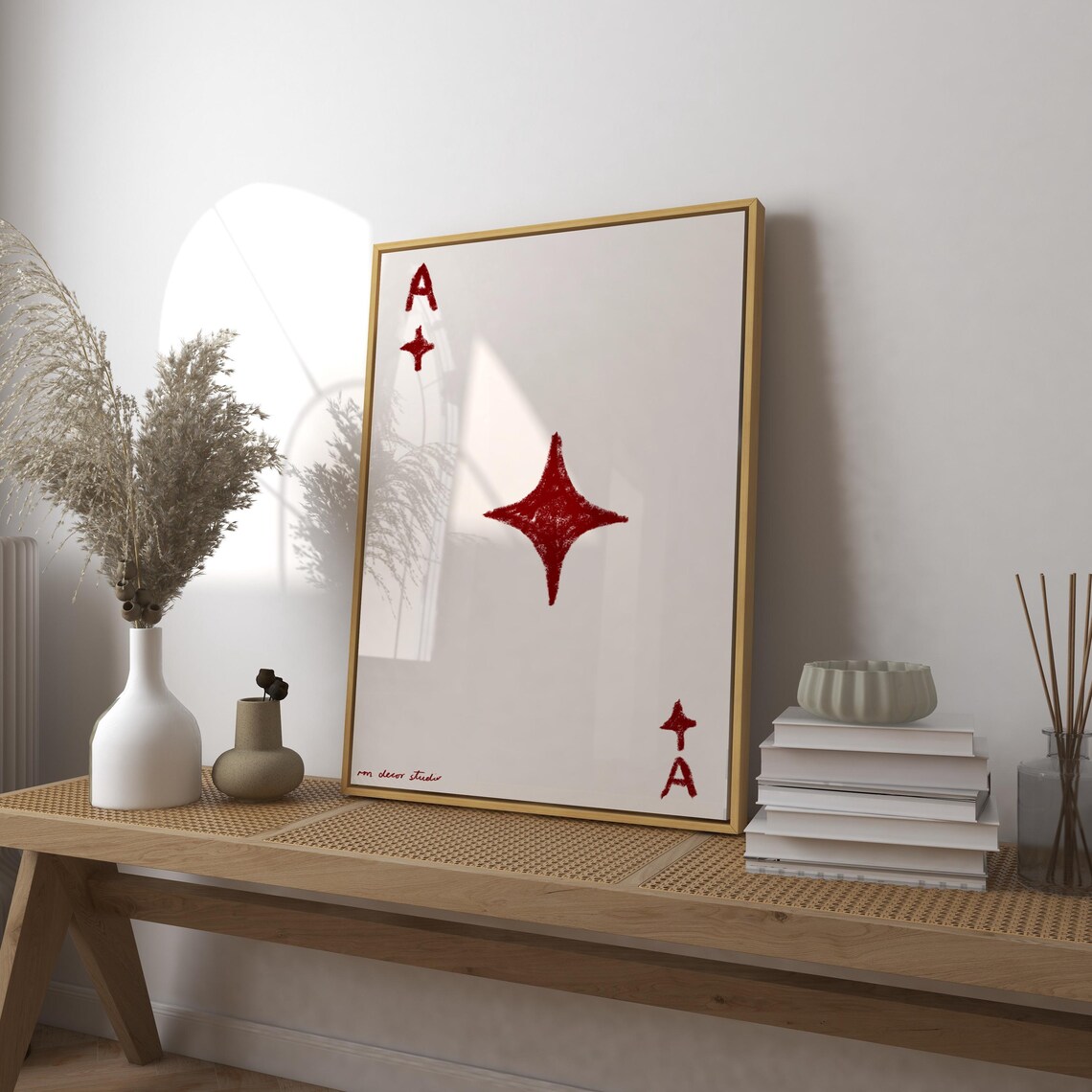 Ace of Diamonds Playing Card Minimalist Red and White Art Poster