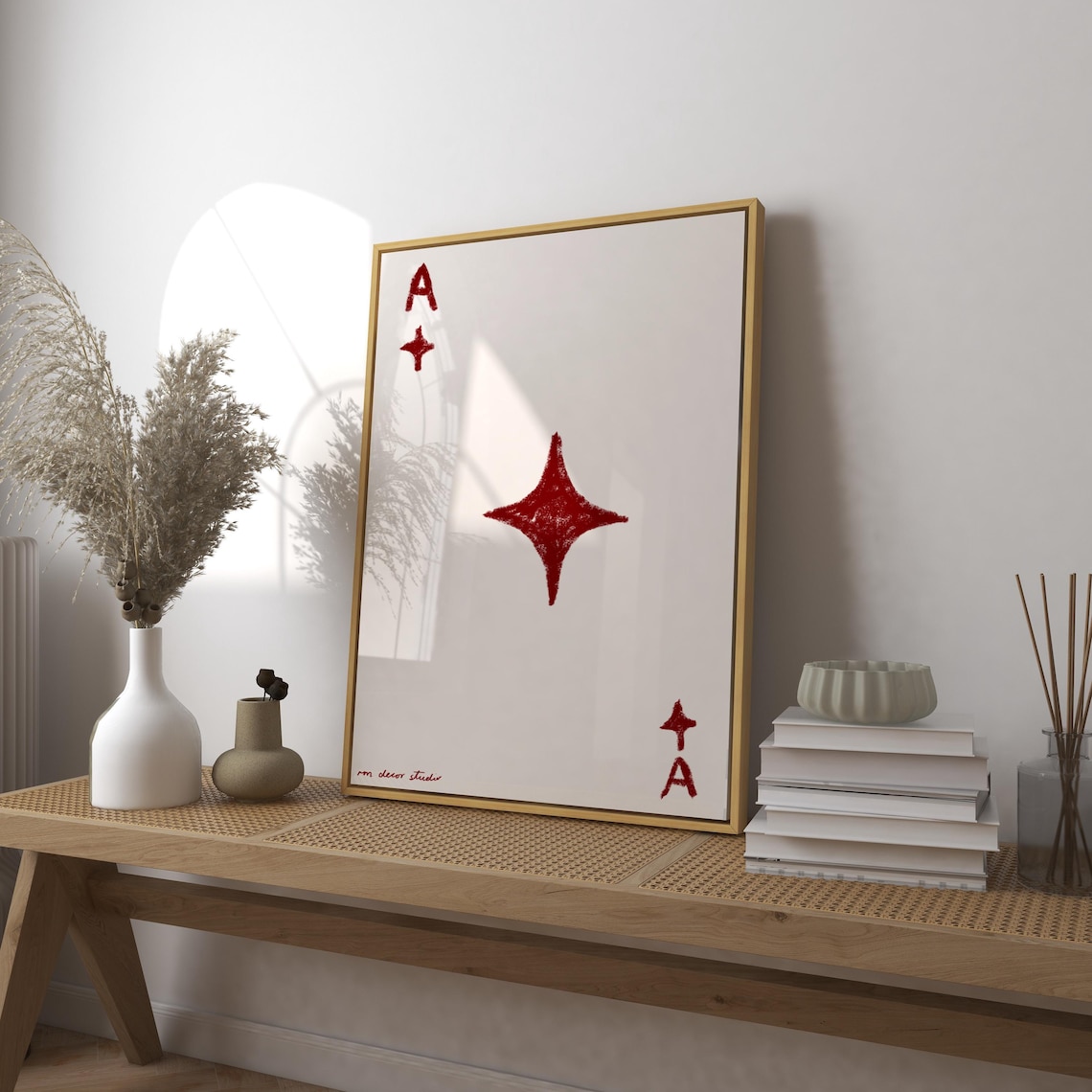 Ace Of Diamonds Red Star Vintage Playing Card Retro Bar Cart Poster