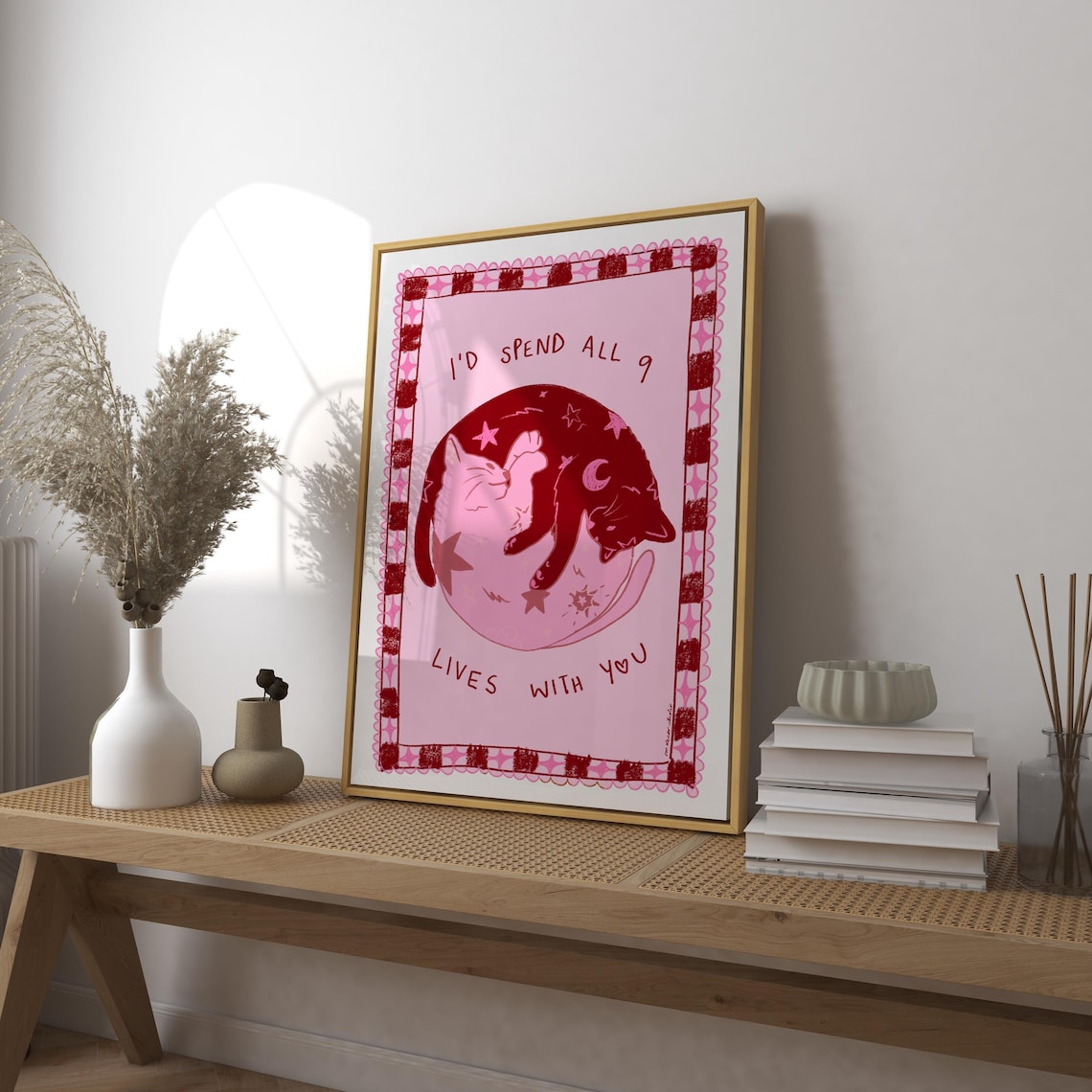 I Would Spend All 9 Lives With You Cat Moon Love Quote Poster