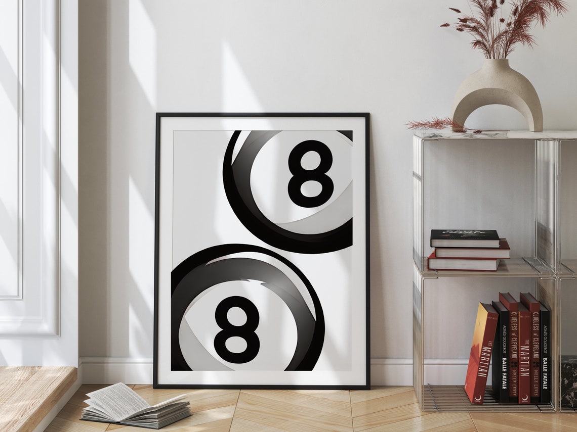 Lucky 8 Two Eight Balls Black And White Retro Game Room Art Poster