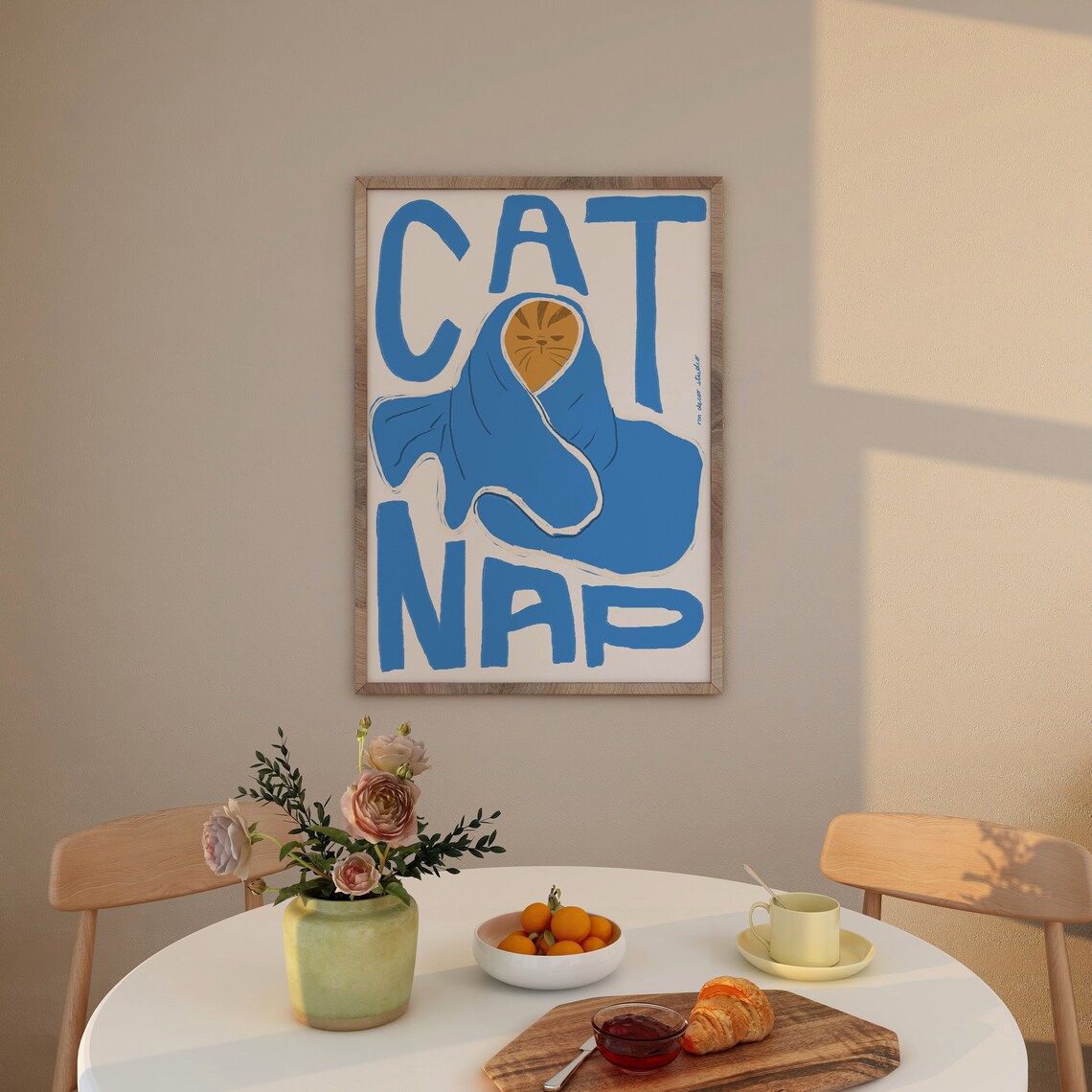 Cat Nap Vintage Retro Illustration Art Print