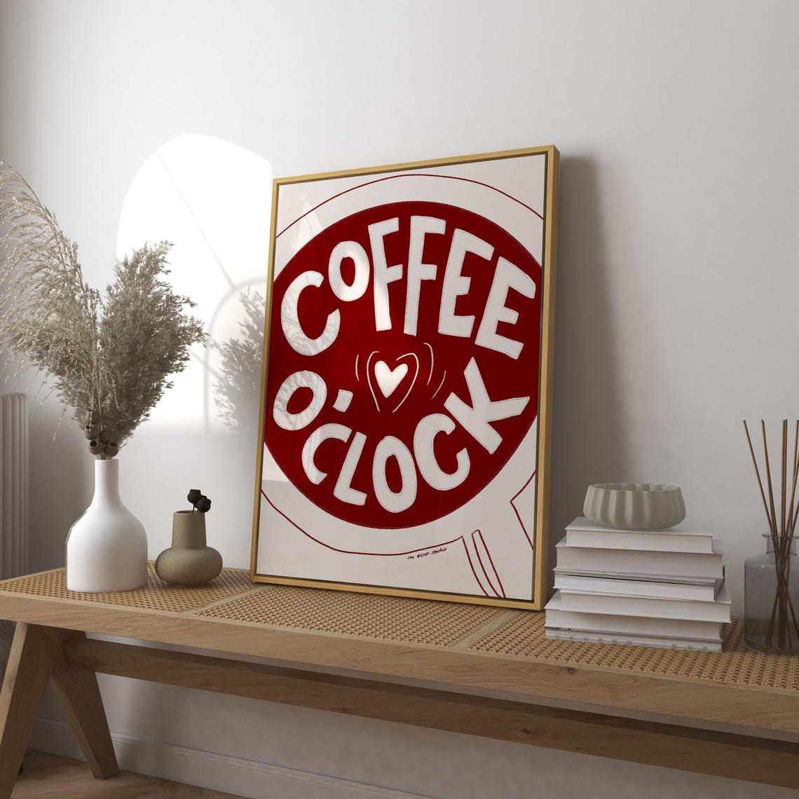 Coffee OClock Retro Red Hand Drawn Coffee Cup Kitchen Wall Poster