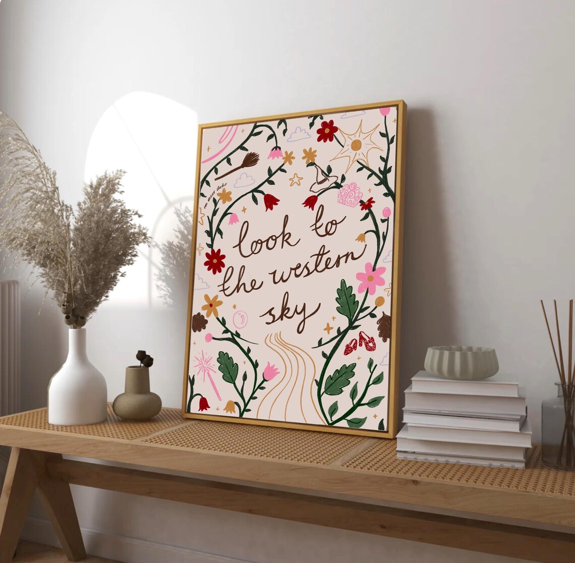 Look To The Western Sky Whimsical Botanical Quote Illustration Art Poster