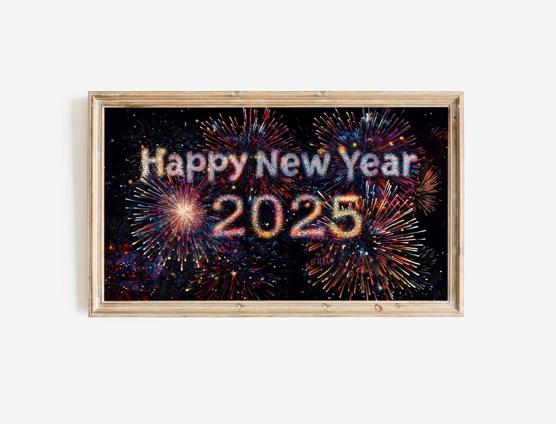 Happy New Year 2025 Fireworks Night Sky Festive Celebration Wall Art - Image 3
