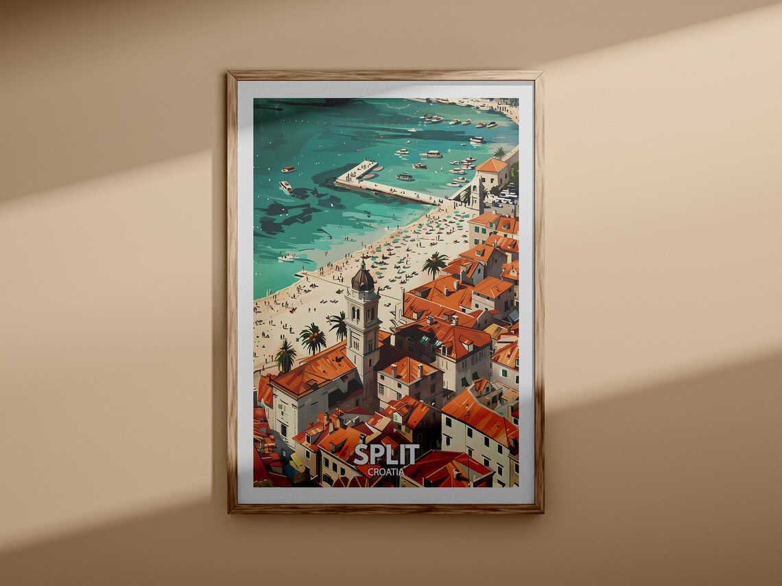 Split Croatia Old Town Aerial View Red Roofs Beach Travel Poster - Image 3