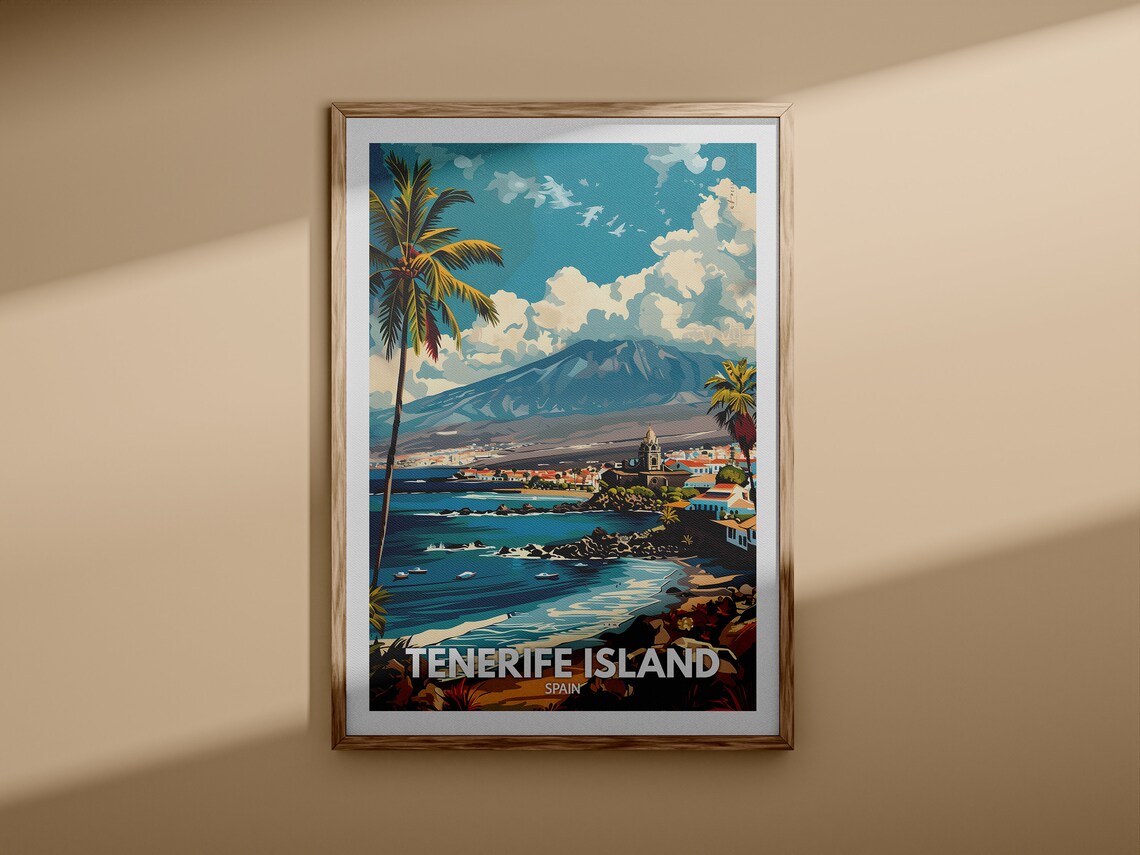 Tenerife Island Spain Palm Beach Mountain Coastal Town Poster - Image 3
