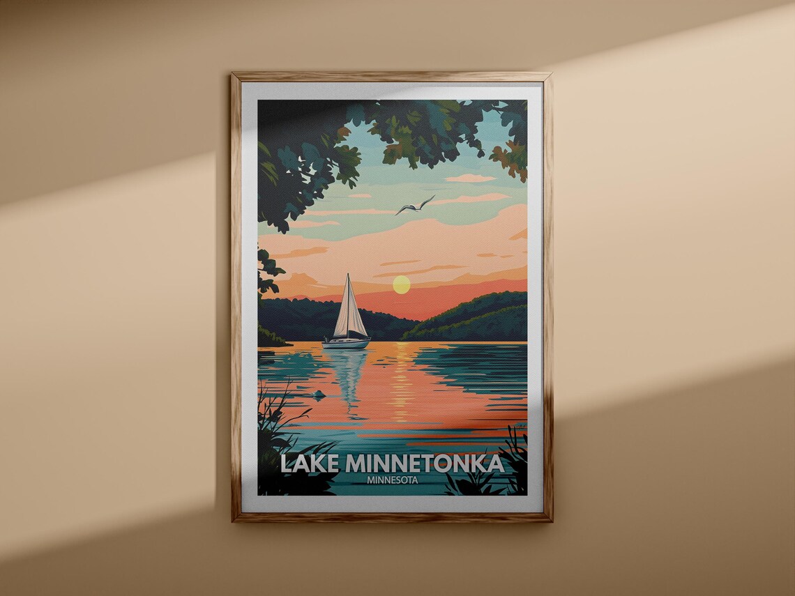 Lake Minnetonka Minnesota Sunset Sailboat Serene Travel Poster - Image 3