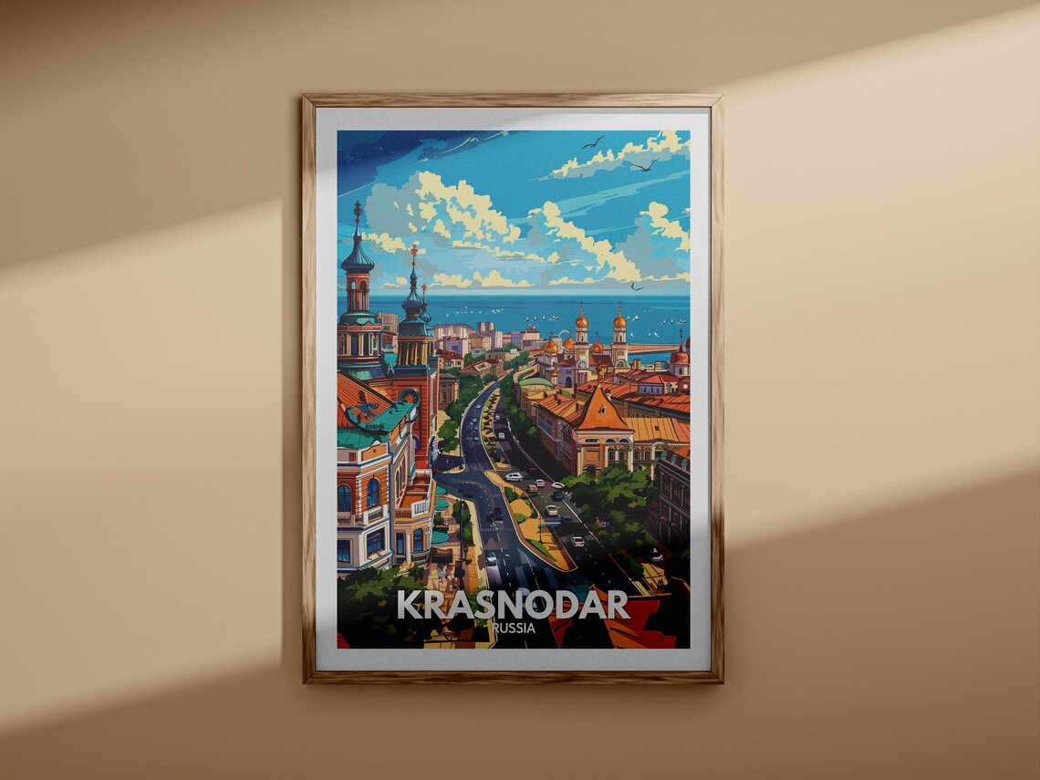 Krasnodar Russia Coastal City Avenue Golden Domes Scene Poster - Image 3