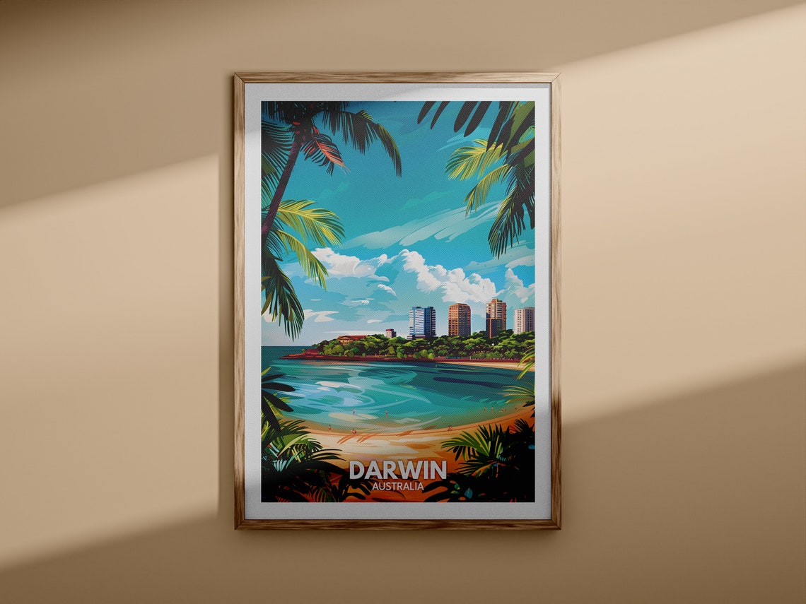 Darwin Australia Harbour Sunset Palm Trees City Skyline Poster - Image 3
